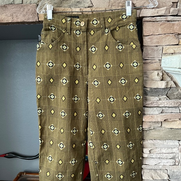 VTG 90s Plaid Preppy Funky Pants Tiki Academia Geometric Green High Waist EU36 - Picture 3 of 11